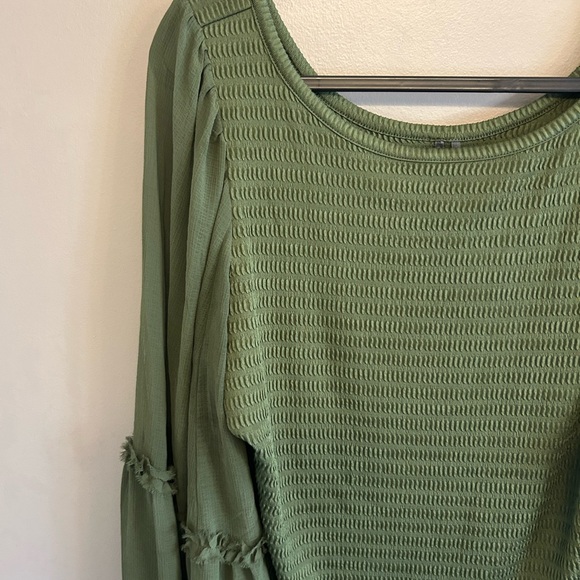 NWOT By Anthropologie olive green balloon long sleeved smocked bodice top sz XL - Picture 4 of 14